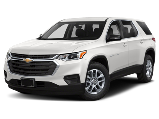 2021 white chevy traverse front left angle view