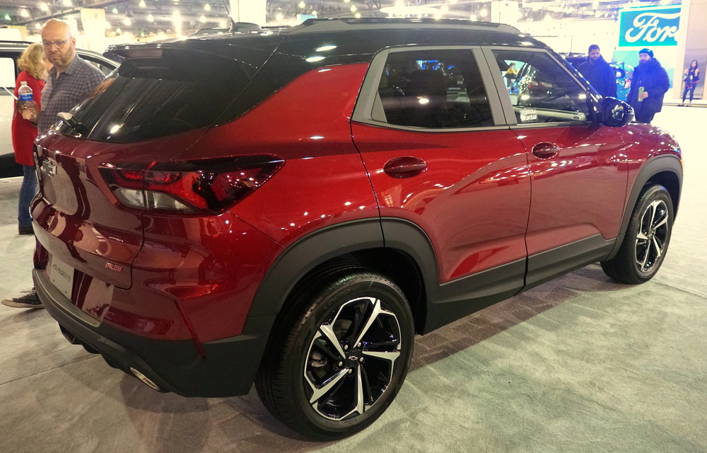 red 2021 chevy blazer back right angle view