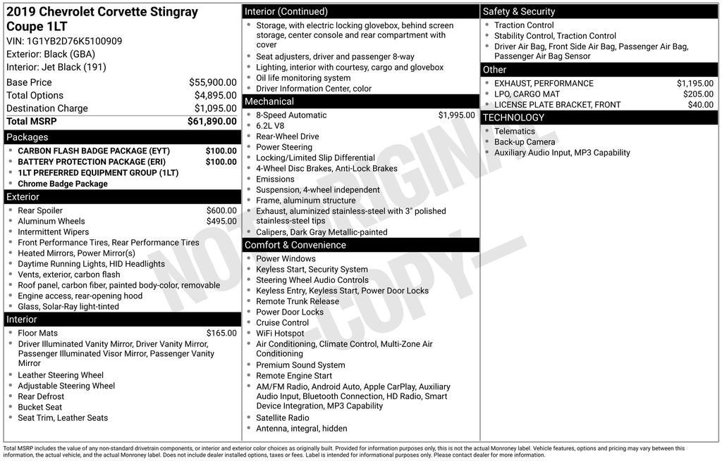 2019 Chevrolet Corvette Stingray 1LT