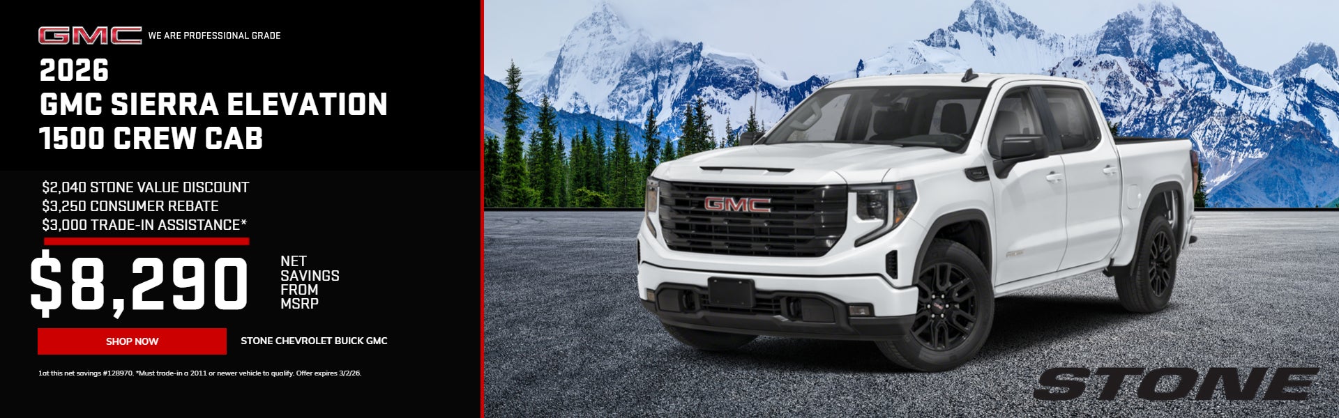2026 GMC SIERRA ELEVATION 1500 CREW CAB $8,290 NET SAVINGS 