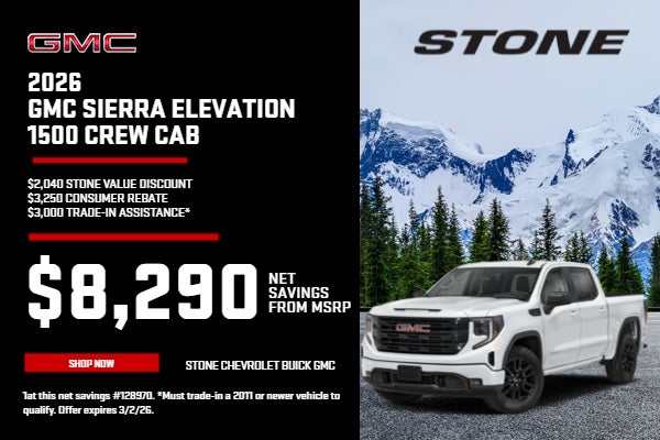2026 GMC SIERRA ELEVATION 1500 CREW CAB $8,290 NET SAVINGS 