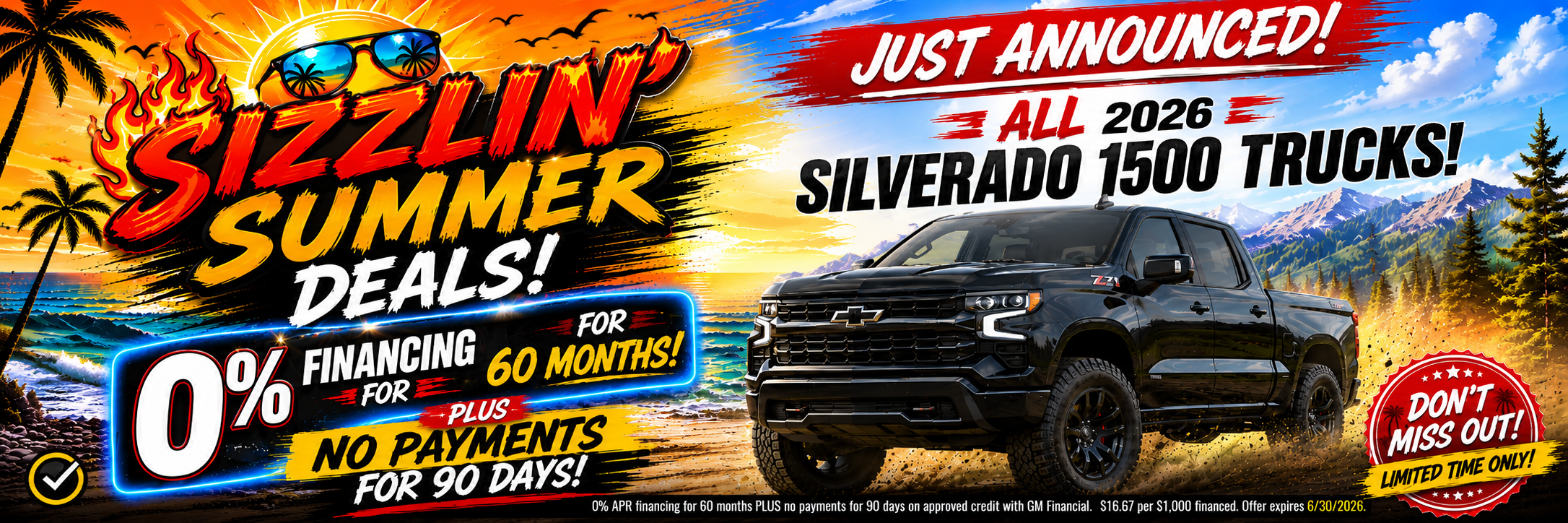 Sizzlin Summer Deals! 0% APR for 60 months on Silverado 1500