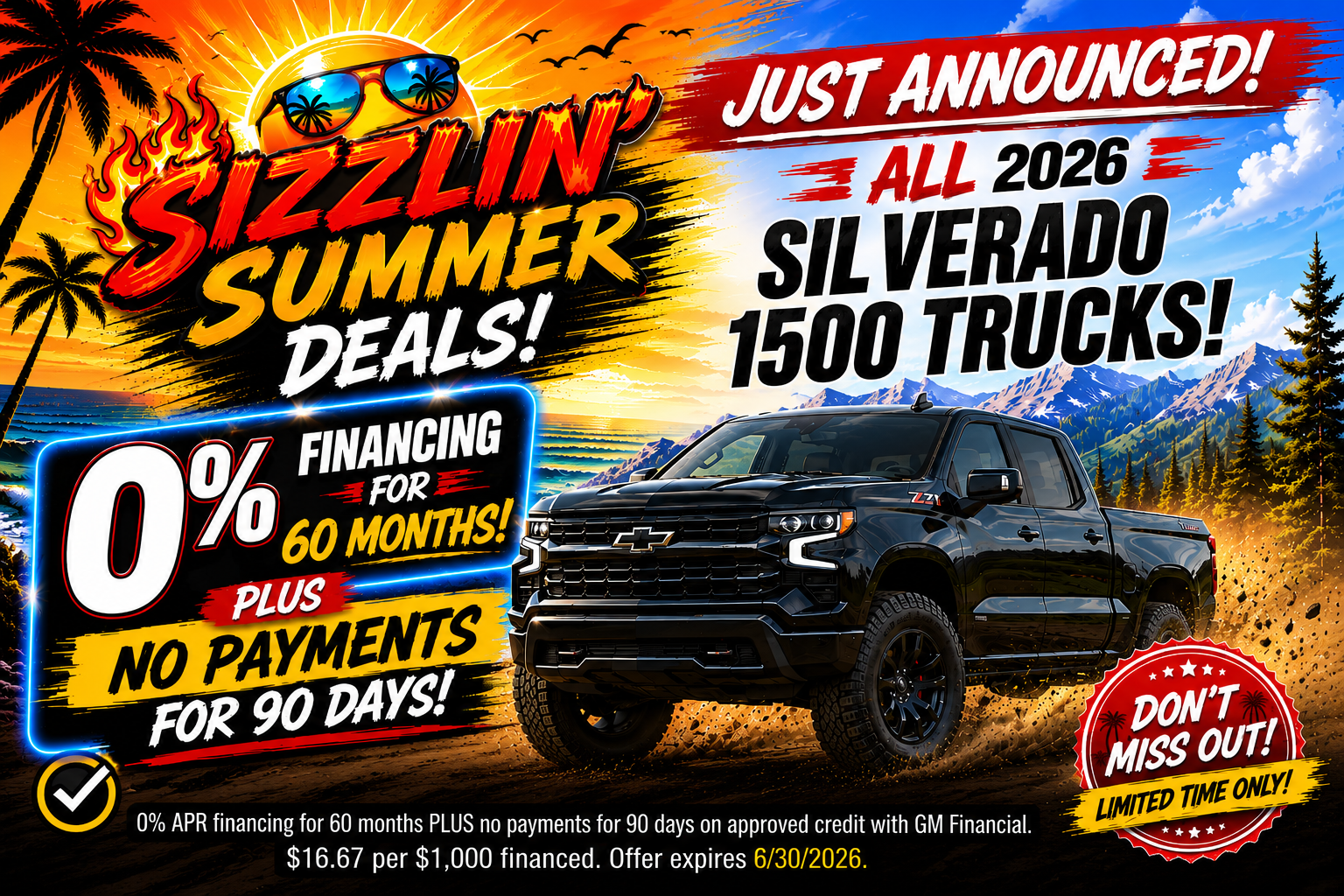 Sizzlin Summer Deals! 0% APR for 60 months on Silverado 1500