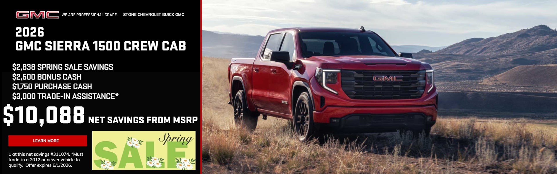 2026 GMC SIERRA CREW CAB $10,088 NET SAVINGS FROM MSRP 